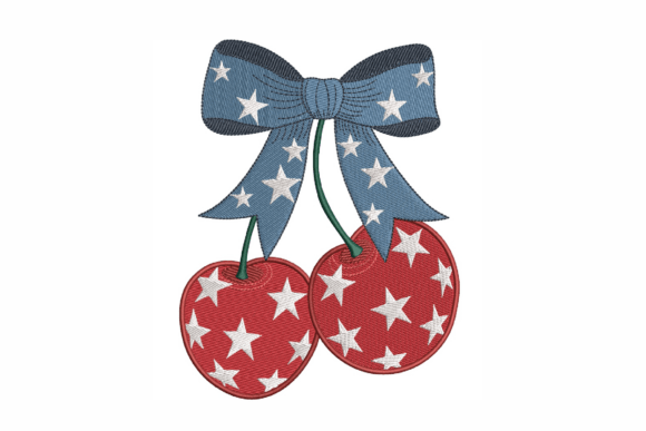 America Patriotic Cherries Embroidery Design