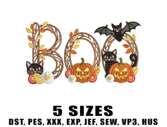 Boo Pumpkin Cat Embroidery Design