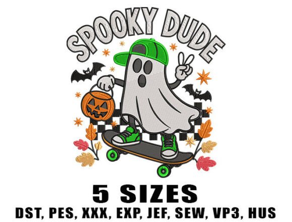 Boy Skateboard Ghost Embroidery Design