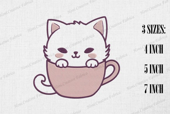 Cute Cat in Cup Embroidery Design