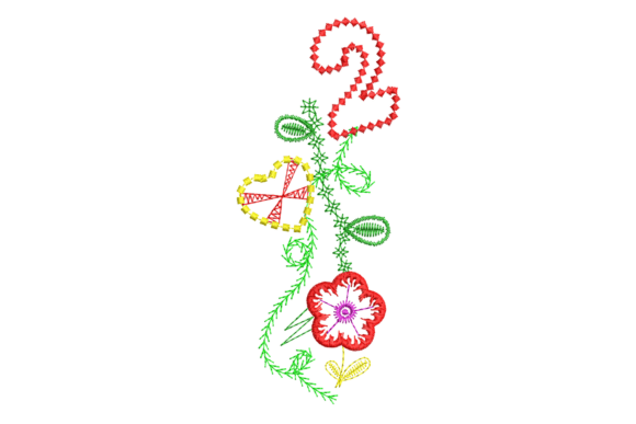 Number 2 Floral Embroidery Design