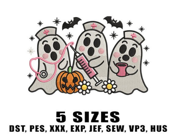 Pink Nurse Ghost Embroidery Design